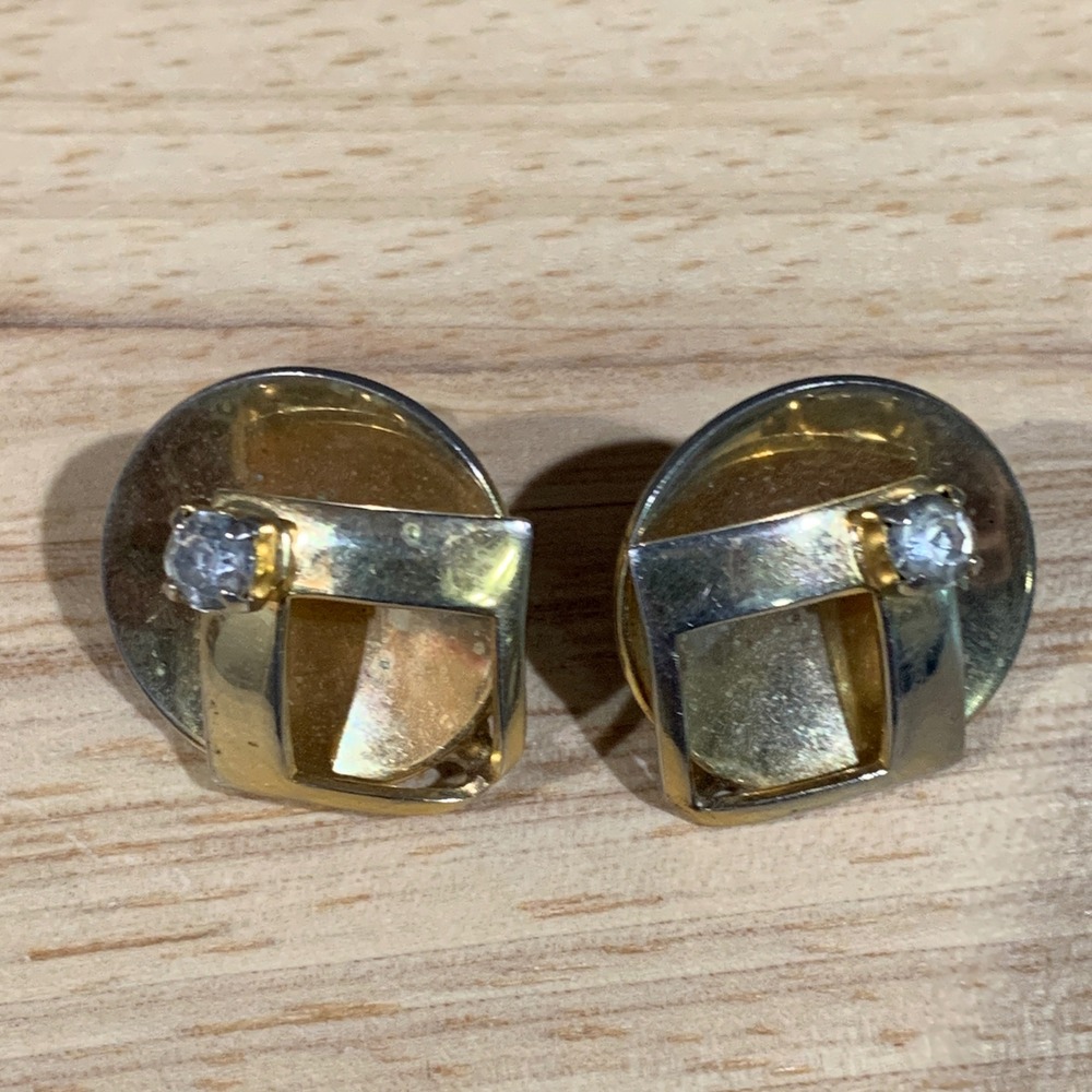 Alice Screw Back Earrings Womens OS Two Tone Geometric Rhinestone MCM Vintage